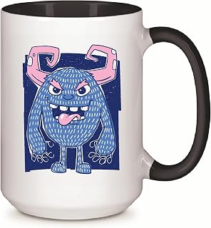 Gift Idea for Kids Horned Cartoon Monster Cartoon Monster with Horns for Boys and Girls 11oz 15oz Inner Color Accent Mug
