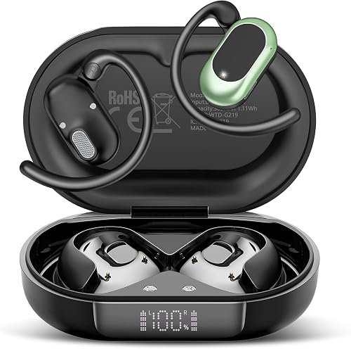 Open Ear Headphones, Over Ear Earbuds with 4 ENC Noise-Canceling Mic, Green