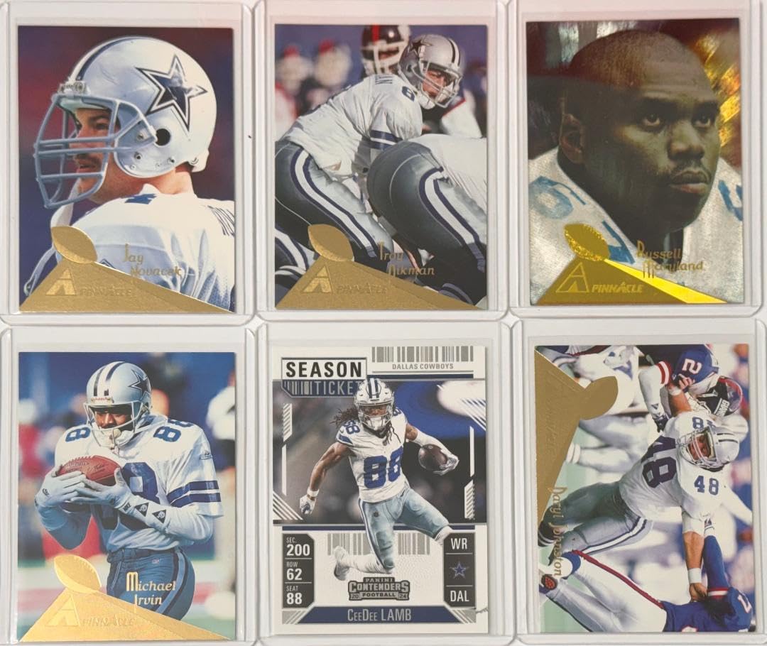 Dallas Cowboys NFL Card Lot – Troy Aikman, Michael Irvin, CeeDee Lamb, Jay Novacek, Russell Maryland, Ken Norton Jr. – 6 Card Bundle