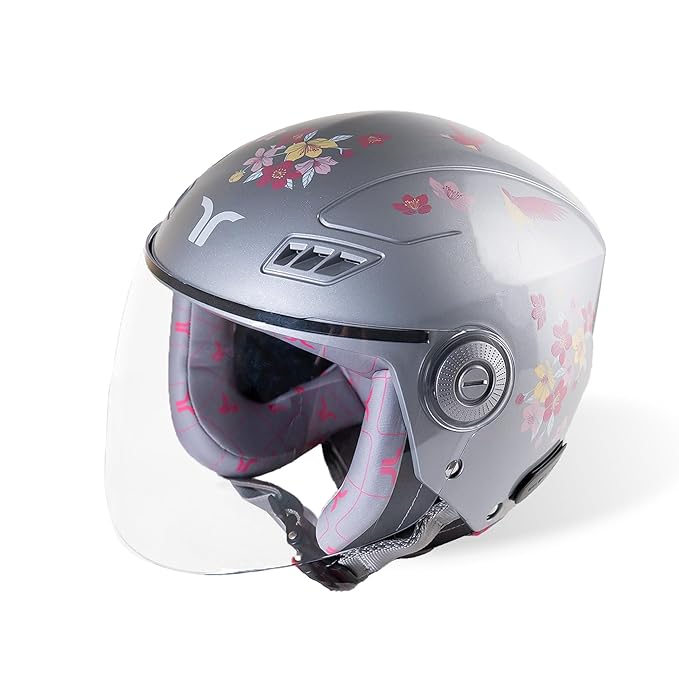TVARRA Blossom Women’s Open Face Helmet with Printed Design, ISI Certified, Lightweight Material, Crafted for Women, Extreme Comfort fit with Clear Visor, New Launch