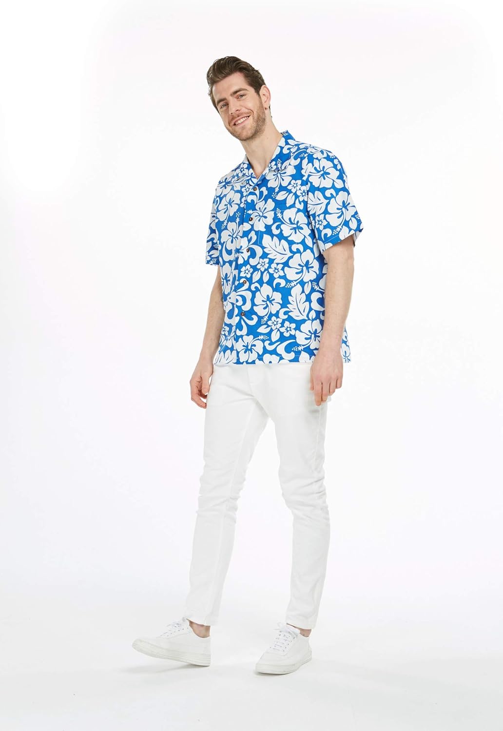 Matchable Family Hawaiian Luau Men Women Girl Boy Clothes in Classic Vintage Hibiscus Blue - Image 5
