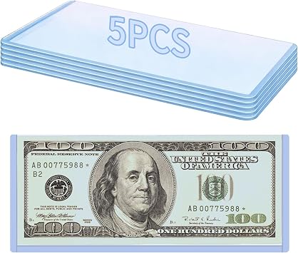 5 Pcs Dollar Bill Sleeves, Hard Plastic Clear Currency Sleeves, 6.89" x 2.95", Waterproof Money Holders for Collectors 5