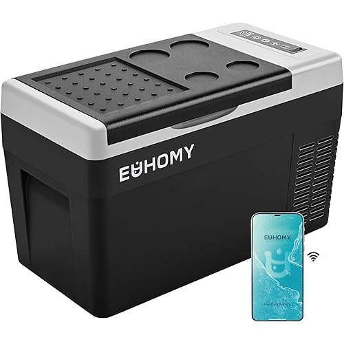 EUHOMY 12 Volt Refrigerator, 26QT(25L) Compressor Electric Cooler APP Control, Car Fridge -4℉~68℉, Portable Refrigerator 12/24V DC 110-240V AC, Portable Freezer for Camping, Travel, Boat