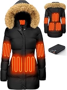 Glaais Heated Jackets for Women with 12V 18400mAh Battery Pack Included, Rechargeable Women’s Long Heated Jacket