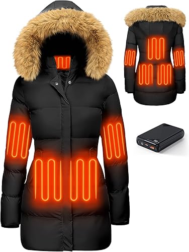 Glaais Heated Jackets for Women with 12V 18400mAh Battery Pack Included, Rechargeable Women’s Long Heated Jacket