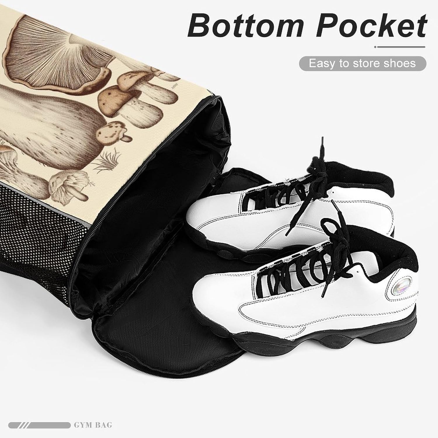Small Gym Bag Vintage Mushrooms Drawing Printed Drawstring Gym Bag for Men Lightweight Waterproof Drawstring Backpack for Women with Shoe Compartment for Travel Tourism Work And Fitness
