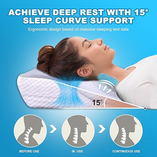 Miniatura 7 de Almohada cervical cervical para dormir, almohadas refrescantes de espuma viscoelástica para aliviar el dolor de cuello, almohada ortopédica de