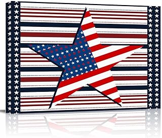 USA Flag Theme Stripe Stars Canvas Wall Art Independence Day Red White B...