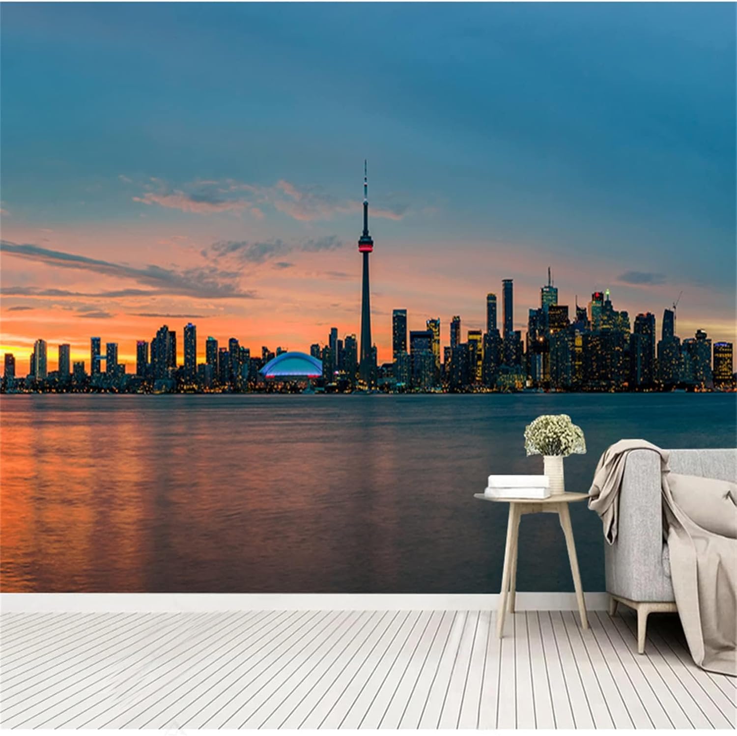 City Sea Wall Stickers, Sky Dusk Mural, 3D Waterproof and Moisture Peel and Stick Self-Adhesive Family Wall Decor Decals for Dormitory Office Home Decor 118''Wx83''L-PVC