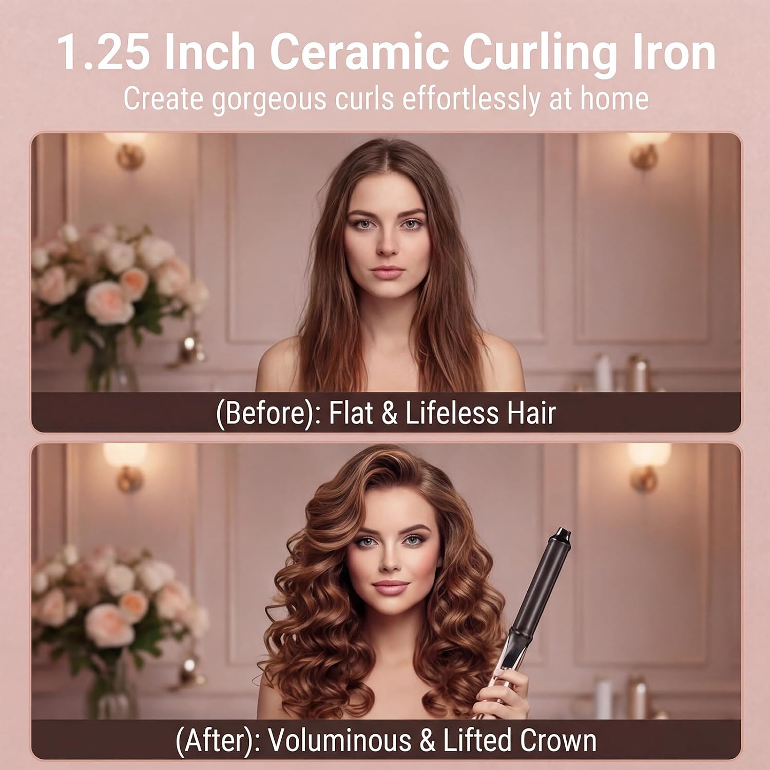 LURA Oval Premium Ceramic 1.25 Inch Curling Iron, Professional Curling Wand With Clamp For Long Hair, Beach Waves Hair Curler With Bottom Rotary Temp Control, Fast Heating, Dual Voltage, Auto Shut Off