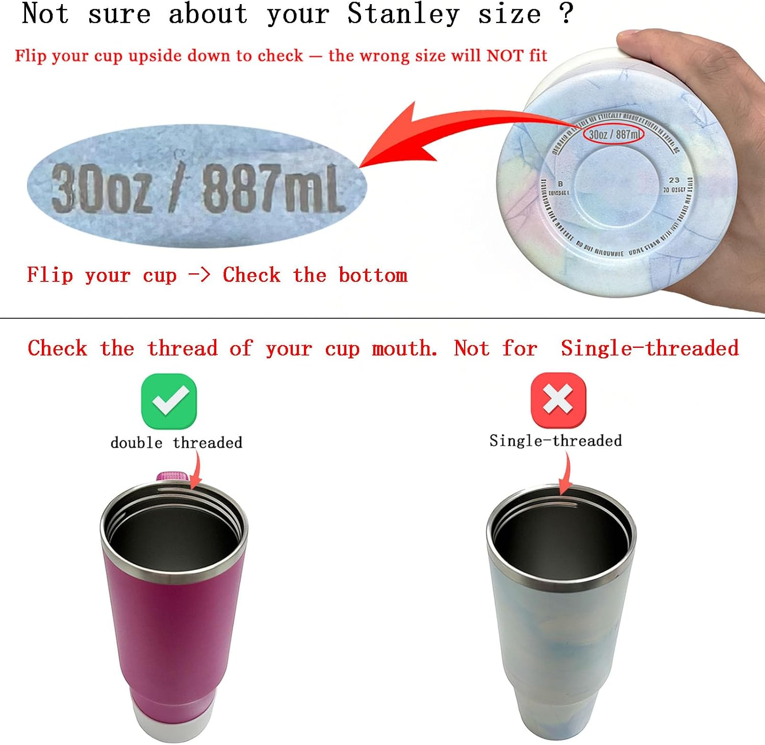 30oz Leak Proof Lid for Stanley Quencher H2.0 Tumbler, Flip Straw Lid Replacement 30 oz Tumbler No Spill Cover Top for Stanley Protour Stanley Cup Accessories, 2 Pack(Cream,Sky Blue) image 3
