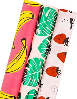 MAYPLUSS Wrapping Paper Roll - Mini Roll - 17 inch X 120 inch Per roll - 3 Different Summer Fruit Design (42.3 sq.ft.ttl)
