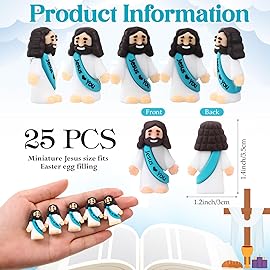 Bememo 25 Pcs Little Jesus Figures Original Design Jesus Love You Mini Rubber Toys to Hide and Seek Christmas Religious Party Favors Sunday School Baptism Gifts(Cyan)