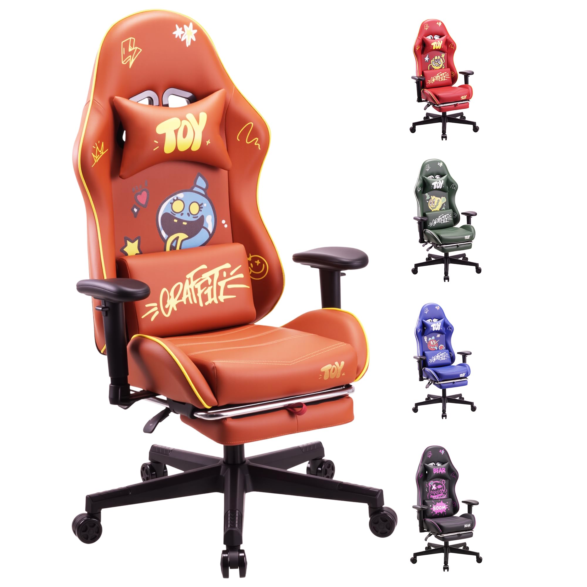 play haha Gaming Chair with Footrest, Ergonomic Reclining Gamer Chair with Adjustable Armrests