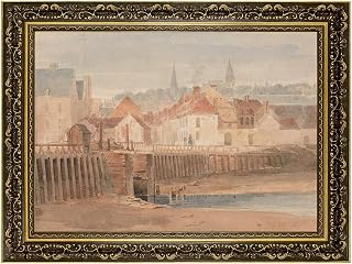 Vintage Framed harbor town Wall Art Canvas Print Oil Paintings Reproduction World Classics Rustic Poster Painting Art Print Wall Decor Elegant Home Decor Living Room (Retro Framed,16L X20W)