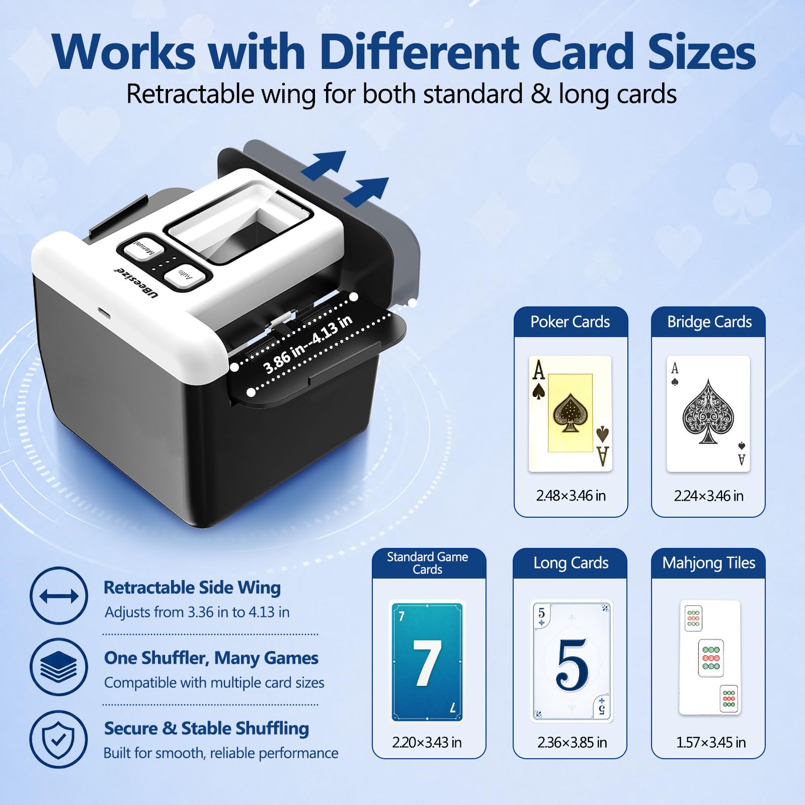 UBeesize Shuffler Automatique de Cartes, Rechargeable 1-4 Deck Card Shuffler avec Double Mode, Machine Portable Shuffling pour Poker, UNO, Blackjack et Jeux de Cartes