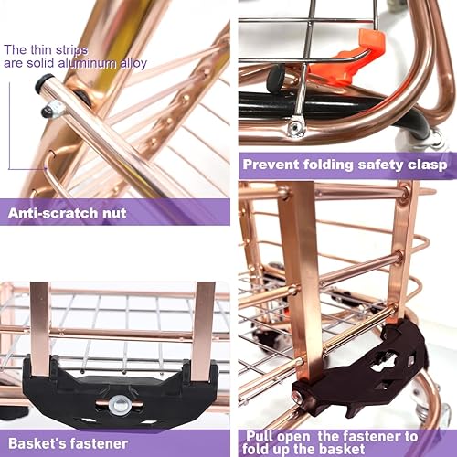 Miniatura 6 de Carritos de compras de lujo para comestibles, plegable, para escaleras, resistente y ligero, con cesta de forro impermeable, cordón elástico para