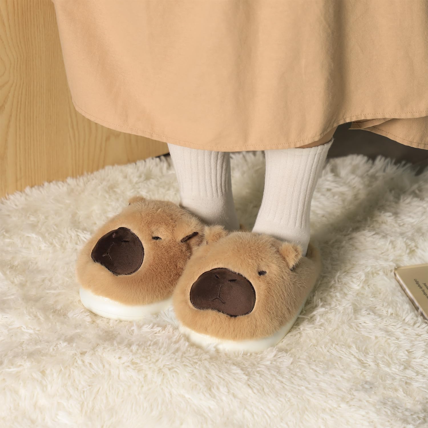 Gaolinci Cartoon Giraffe Cotton Slippers, Winter Indoor Outdoor Slippers for Women