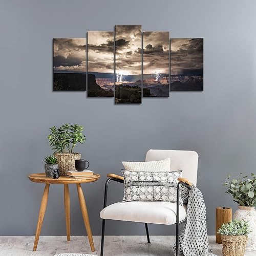 Miniatura 4 de So Crazy Art® Cuadros para pared de 5 unidades, diseño: rayos en el Gran Cañón y nubes oscuras, imágenes impresas en una lona, imagen decorada en