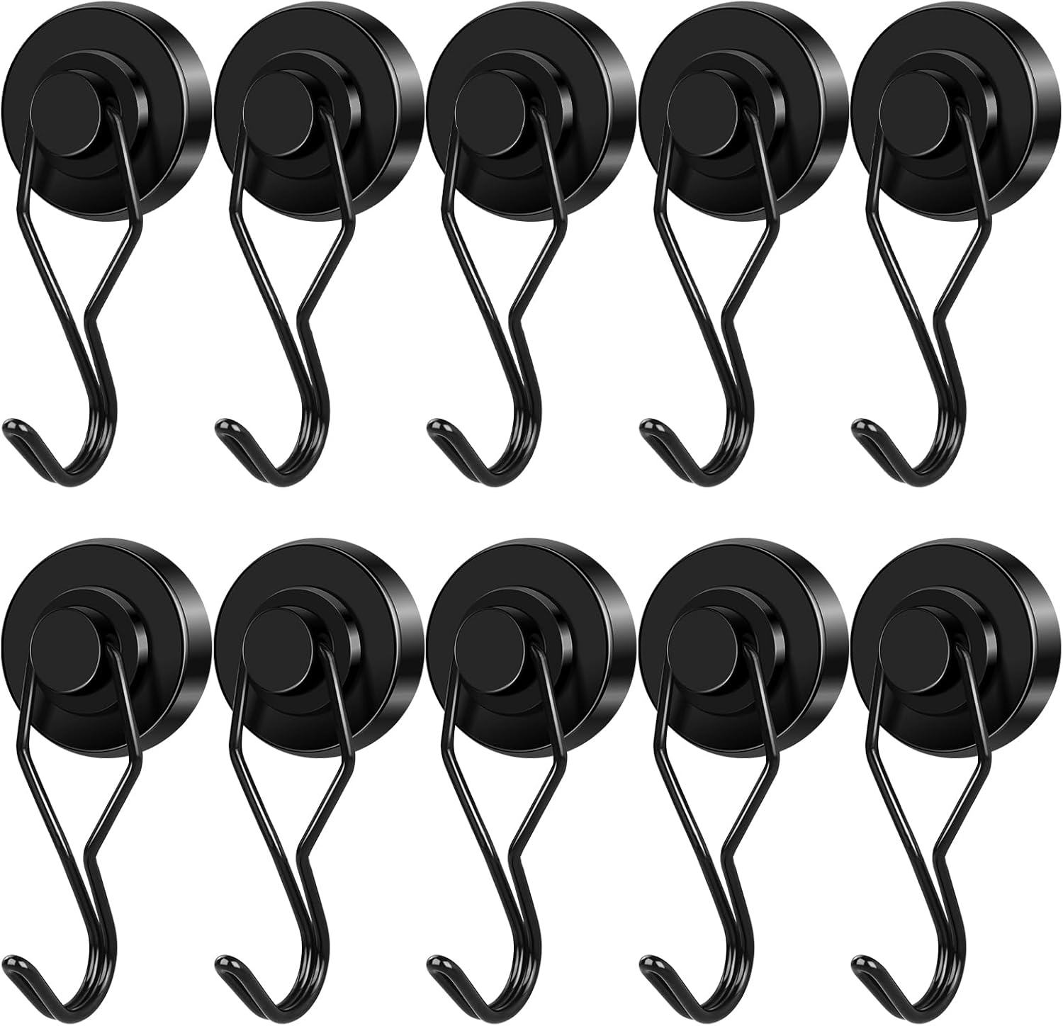 E BAVITE Black Swivel Swing Magnetic Hooks 120LB Refrigerator Magnet Hook 10 Pack Strong Neodymium Magnet Hook for Magnets Surfaces 67.5mm(2.66in) in Length