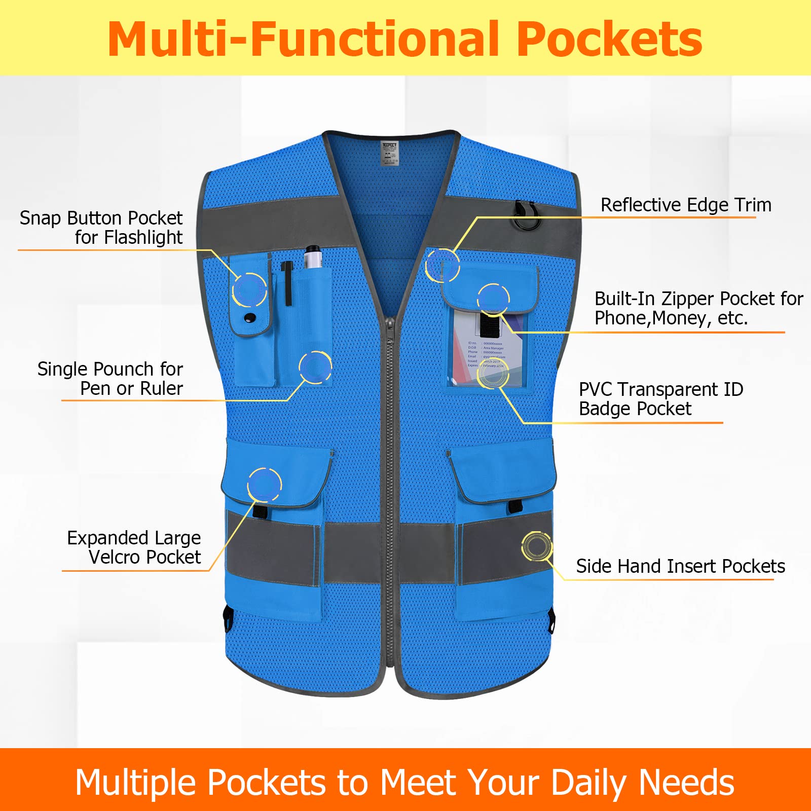 Snapklik.com : TCCFCCT Mesh Hi Vis Vest 9 Pockets High Visibility ...
