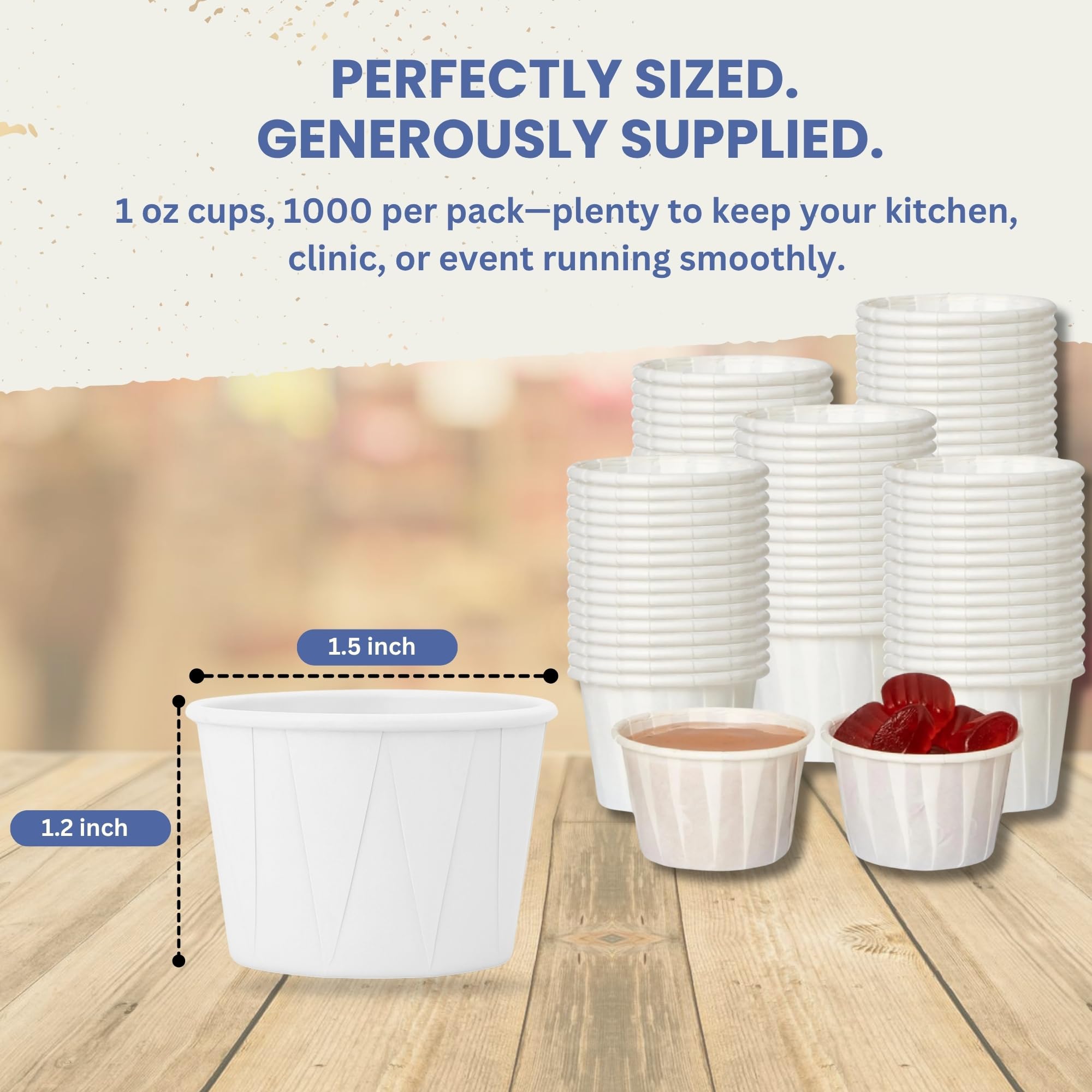 Vasos de papel de 1 onza (paquete de 1000) – Vasos de soufflé ideales para usar como recipientes de ketchup, medicina y píldora desechables, tazas de muestra y condimentos