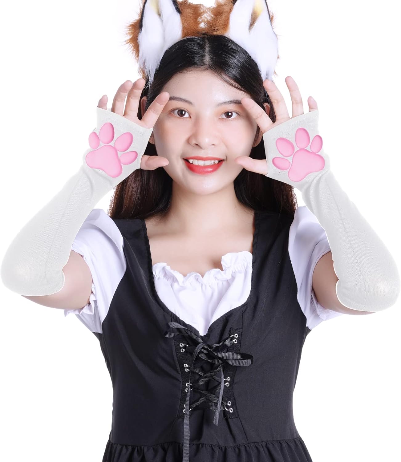 Nydotd Cat Paw Pad Mittens Gloves Kawaii Pink 3D Claw Fingerless Cute Cat Cosplay Gloves Sleeve for Girls Party - Image 3