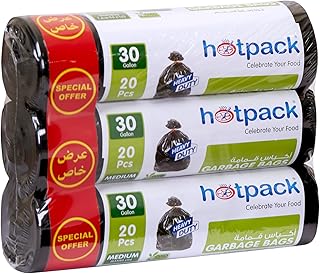 HOTPACK, Strong & Bio-Degradable Heavy Duty Disposable Garbage 20 Pcs, 65cm x 95cm, 30 Gallons (Pack of 3)