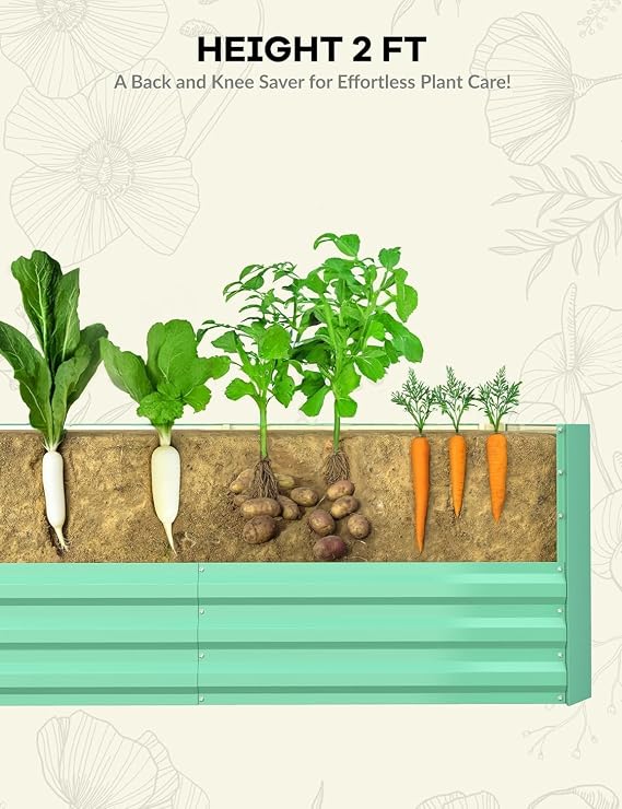 CABIHOME 2 Pcs 6x3x2 Ft Galvanized Raised Garden Bed, Deep Root Planter Box for Vegetables, Flowers, Herbs- Large Metal Raised Garden Bed Kit for Outdoor Use, Green