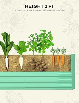 CABIHOME 2 Pcs 6x3x2 Ft Galvanized Raised Garden Bed, Deep Root Planter Box for Vegetables, Flowers, Herbs- Large Metal Raised Garden Bed Kit for Outdoor Use, Green