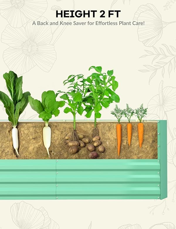 CABIHOME 2 Pcs 8x4x2 Ft Galvanized Raised Garden Bed, Deep Root Planter Box for Vegetables, Flowers, Herbs- Large Metal Raised Garden Bed Kit for Outdoor Use, Green by CABIHOME - Image 6