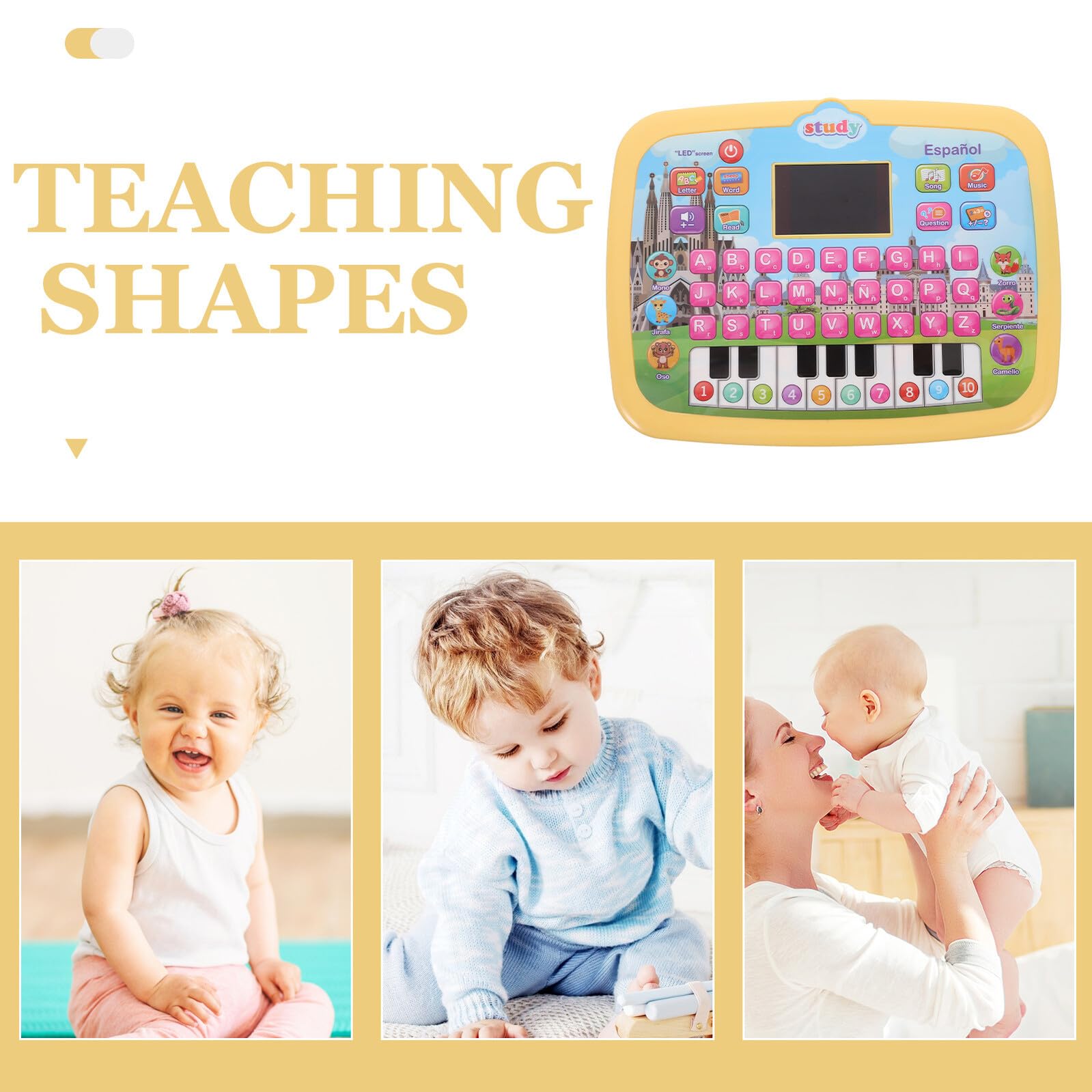 Tableta Bilingüe de Español para Niños Pantalla Led, Táctil, Abs | Juguete Educativo Multifuncional, 3 Pilas Aa No Incluidas, Amarillo Decoracion Colegio, Juguetes Didácticos Años