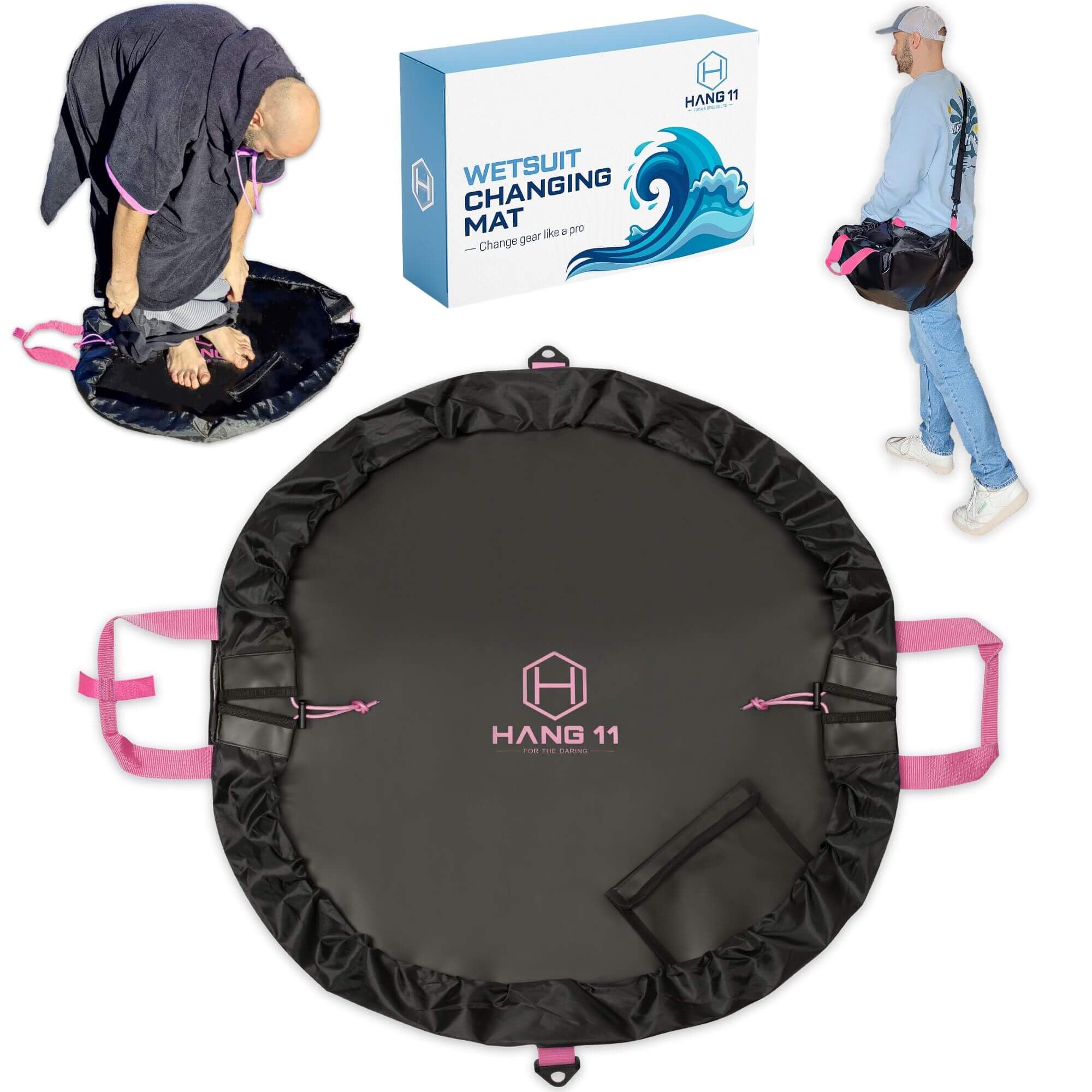 Hang 11 Wetsuit Changing Mat Bag - Surf Changing Mat with Shoulder Strap, Wetsuit Bag Waterproof, Keeps Your Wet Suit & Car Clean, Surf Change Gear, Surfing Accessories, Surfing Gifts (Black & Pink) โ image 1