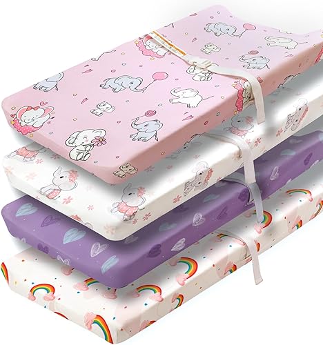 Miniatura 9 de 4 paquetes de fundas para cambiador de bebé niña con diseño floral o de elefantes, suaves y ajustadas, cubiertas de colchón para bebé niña, sábanas