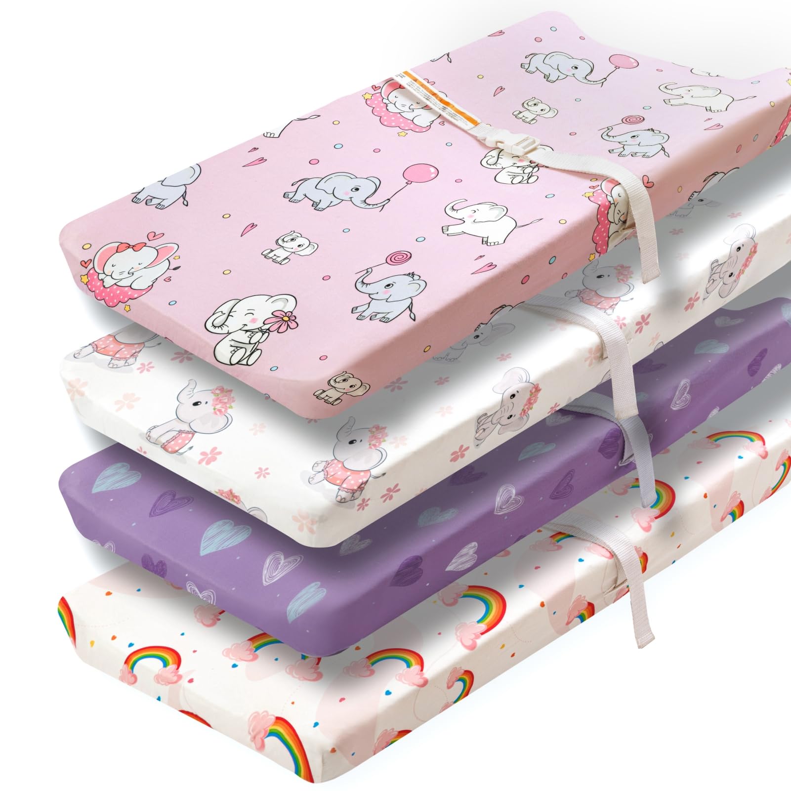 4 Pack Baby Girl Changing Pad Covers Sheets Set Soft Fitted Floral or Elephant Theme Baby Girl Mattress Covers Breathable Toddler Bed Sheets for