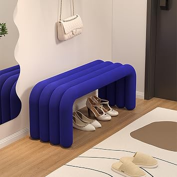 Fabric Dining Bench Indoor Living Room Bench, Wrought Iron Velvet Bench,with Armless Design and Short Height, Furniture Bedroom Living Room Dining RoomBlue,47.2in/120cm