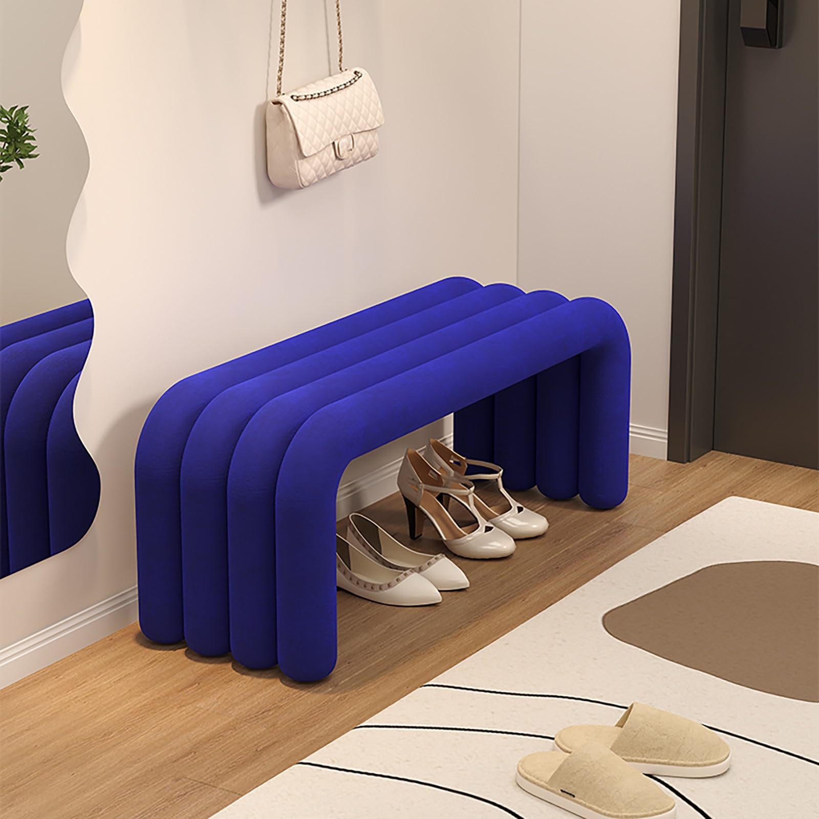 Banc en velours pour salle à manger et salon assise basse design forgé