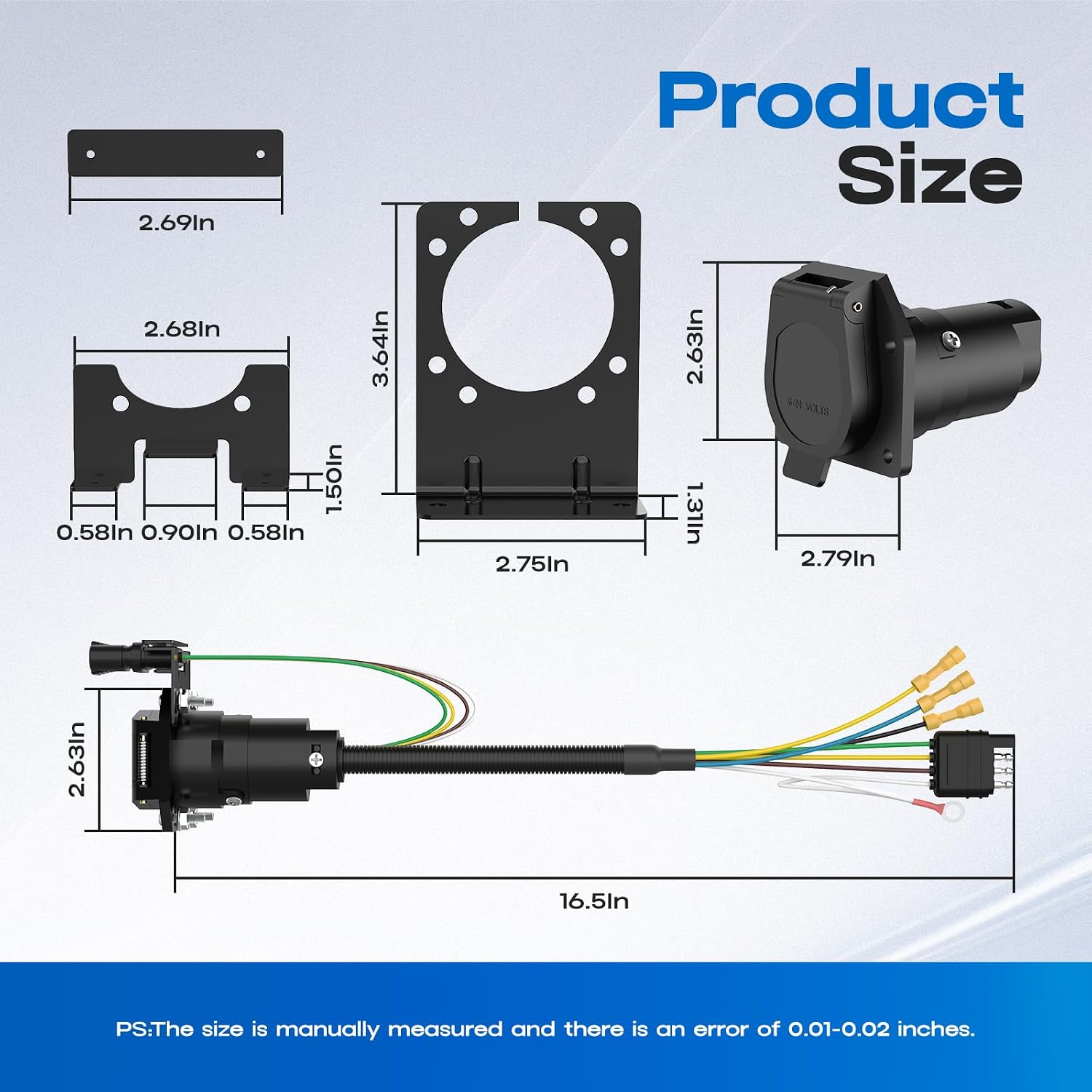 Multi-Tow 4-Way Flat to 7-Way RV Blade & 4-Way Trailer Wiring Adapter with Mounting Bracket, 4 Pin Vehicle-Side to Dual-Output 7 Pin Round & 4 Flat Connector for Truck, RV, and Trailers