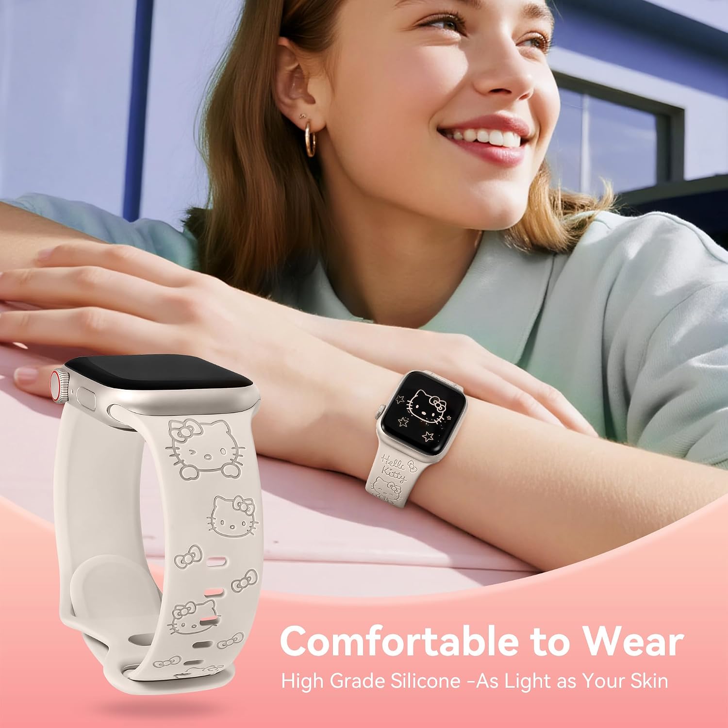 Cute Cat Engraved Band Compatible with Apple Watch Bands for Women image 4