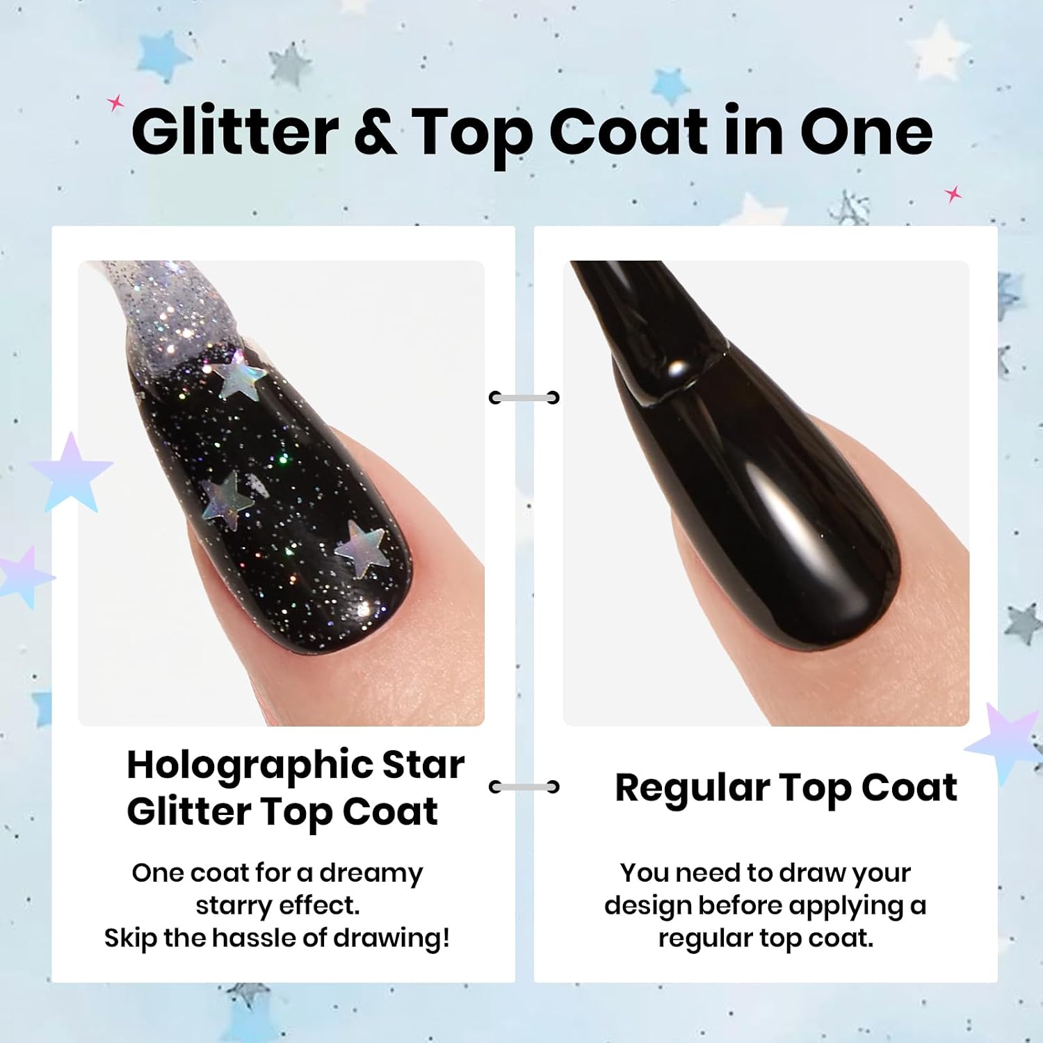 Beetles Glitter Top Coat for Gel Nail Polish 15ml - Reflective Silver Star Glitter Shiny No Wipe Uv Gel Top Coat Nail Art Star Sparkle Manicure DIY Home Salon image 4