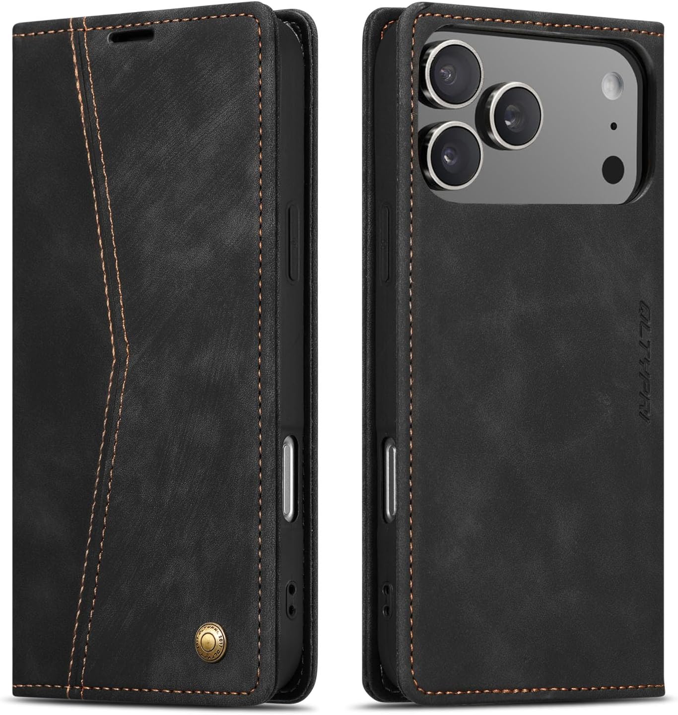 QLTYPRI for iPhone 17 Pro Max Case Wallet with Card Holder, Vintage PU Leather Kickstand Magnetic Closure Shockproof Folio Book Cover Case for iPhone 17 Pro Max - Retro Black