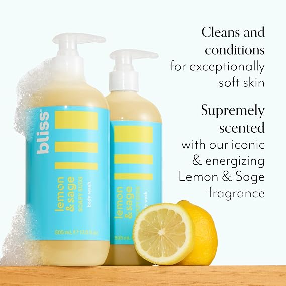 Bliss Body Summer Trio: Blood Orange and White Pepper Body Butter, Lemon and Sage Soapy Suds Body Wash and Satin-Skin Body Polish