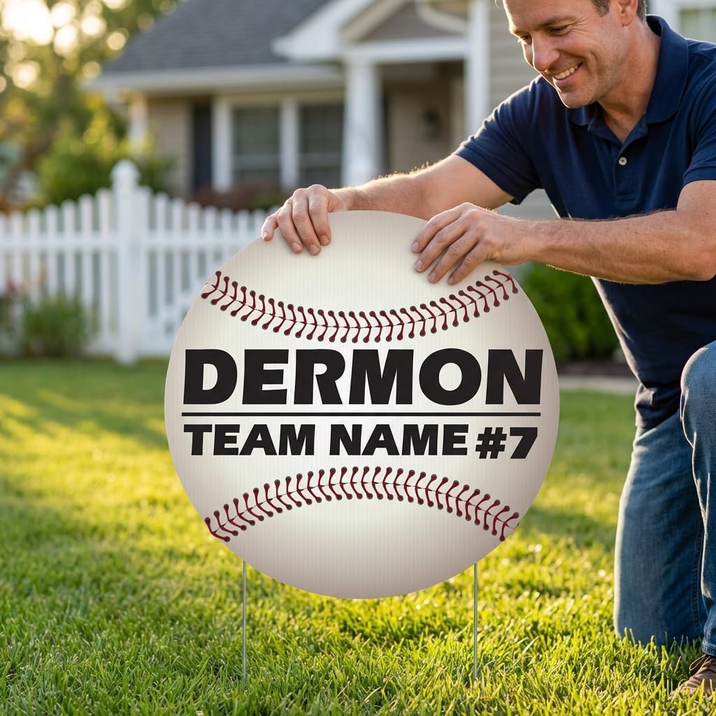 Custom Baseball Or Softball Yard Sign - Personalized Player Lawn Sign With Name, Team Name & Number – 22x22 Outdoor Waterproof Corrugated Plastic Sign with 2 Metal Stakes Included, Made In USA