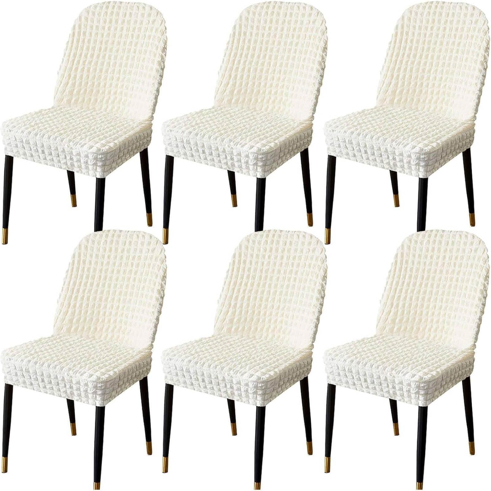 Leomix Set of 1/2/4/6 Seersucker Stretch Green Dining Room Chair Slipcovers, Stretch Curved Back Chair Cover Removable Accent Chair Slipcover,Q,6pack
