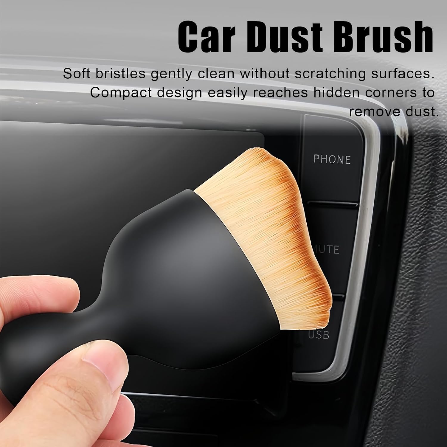 Car Cup Coasters, Silicone Cup Holder Insert (4 Pack) with Auto Detail Brush (2 Pack), Non-Slip Raised Edge Spill Guard Car Interior Accessories, Universal for SUV, Sedan, Truck (Black)