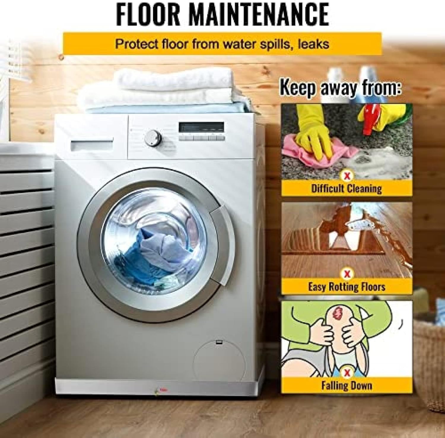 Heavy Duty 304 Stainless Steel Washer Machine Drip Drain Pan Floor Tray with Anti-Slip Bottom Pad, with Drain Hole,32 X 32 X 2.5 Inch