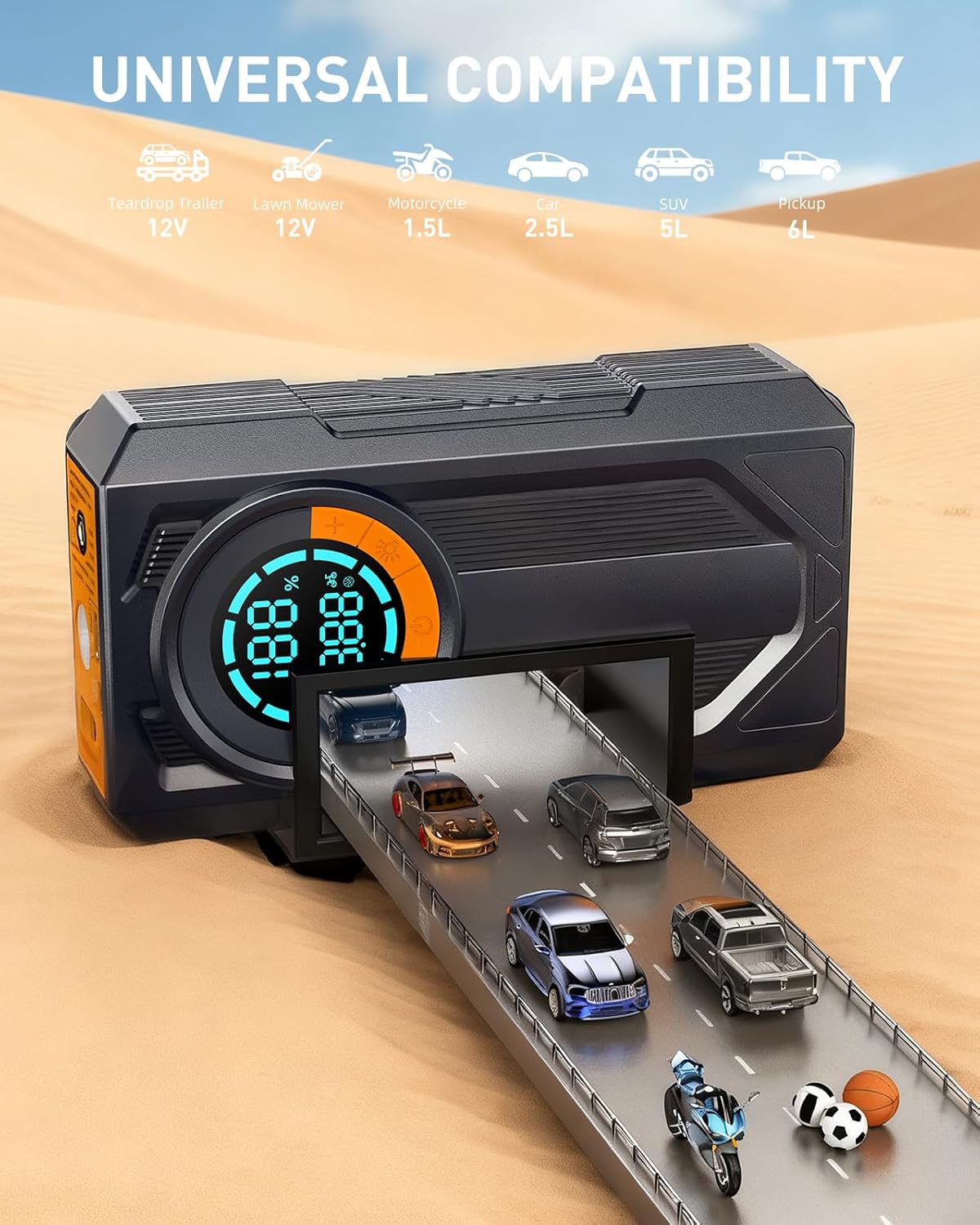 Jump Starter with Air Compressor Battery Jumper Starter Portable Car Battery Jump Starter 8.0 Gas/7.0L Diesel 12V Portable Car Jump Starter with Tire Inflator LED Light，Gift for Men Fathers Husbands