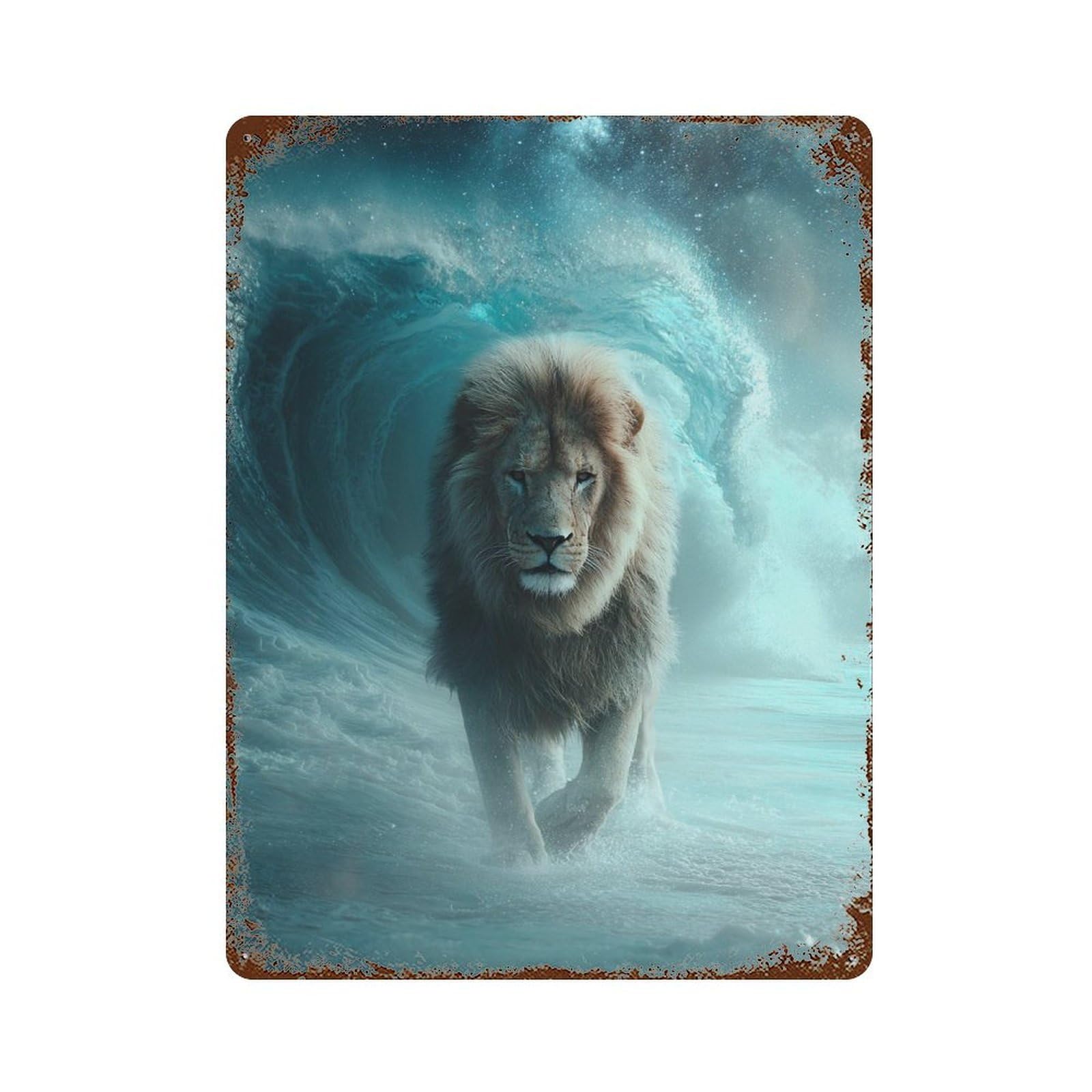 Oceanic Majesty Lion Vintage Metal Tin Sign 15.7"x11.8", Farmhouse Wall Decor for Patio, Garden Room And Bar Decor