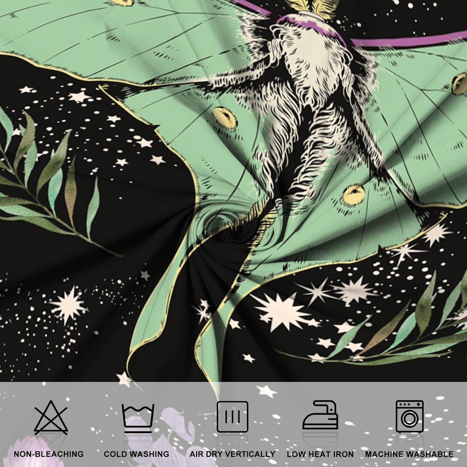 Renaiss Luna Moth Window Curtains Butterfly Moon Phase Decorative Blackout Drapes Vintage Moth Wildflowers Starry Sky Grommet Window Treatments for Kitchen Bedroom Living Room 42x63 Inches x 2 Panels