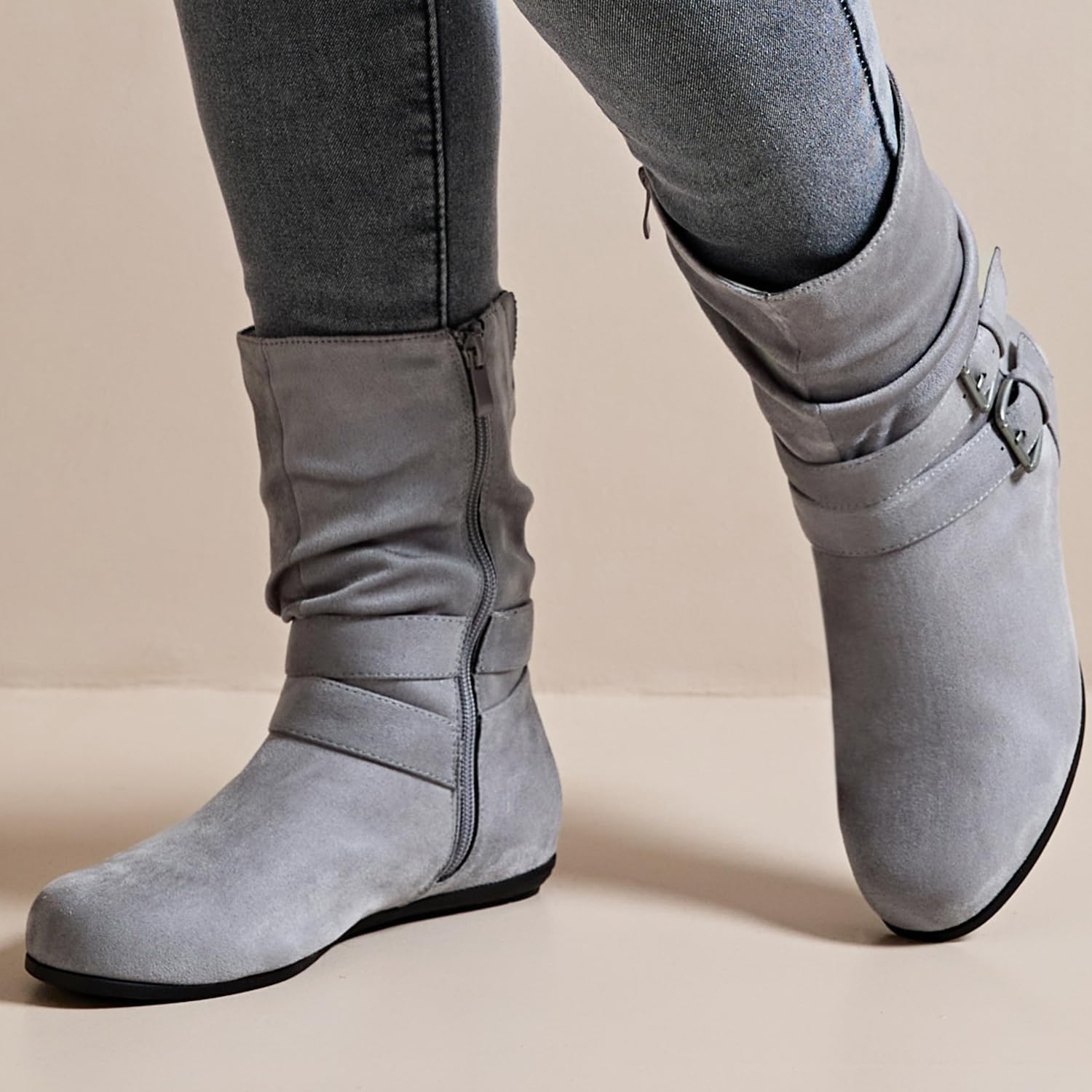 Luoika Women's Wide Width Low Heel Side Zipper Ankle Boots - Image 2